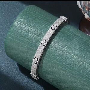 Silver Plated Stainless Steel Cubic Zirconia Bangle Bracelet